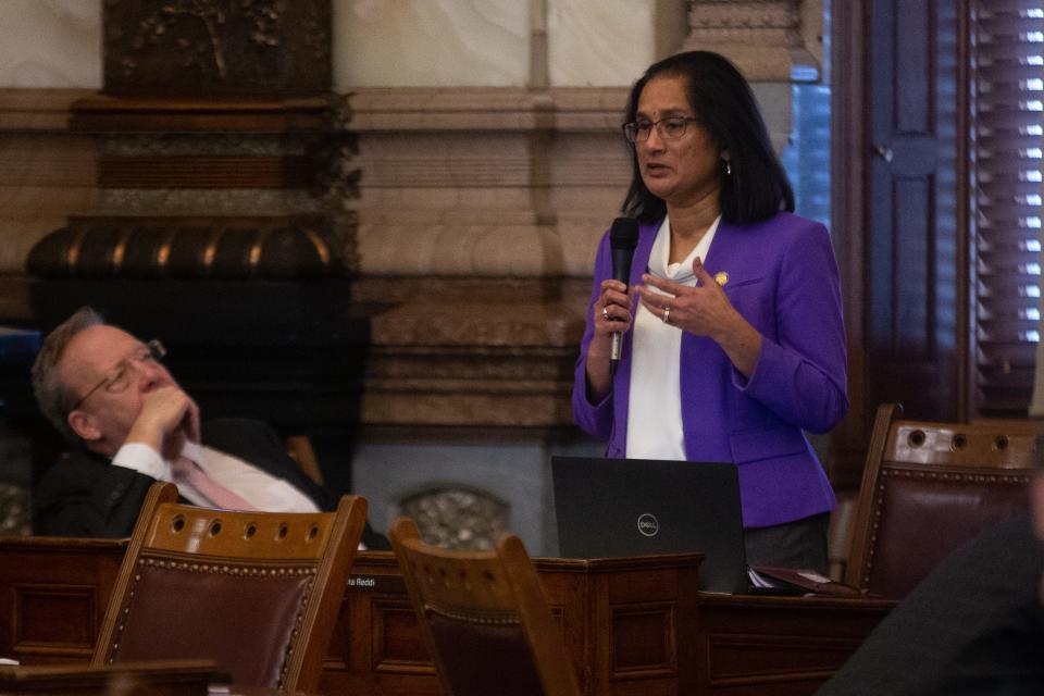 Sen. Usha Reddi, D-Manhattan, was one of a string of lawmakers to speak in favor of a bill removing the criminal statute of limitations for child sex abuse.