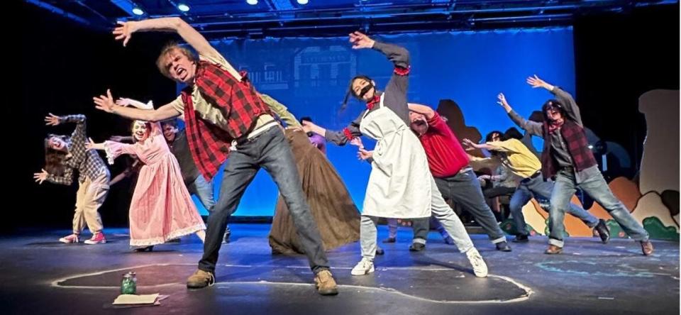 The cast of "The Trail to Oregon!" rehearses for the musical at the Ohio State University-Mansfield campus.