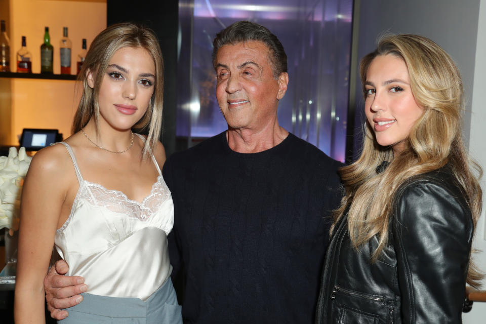BEVERLY HILLS, CALIFORNIA - OCTOBER 21: Sistine Stallone, Sylvester Stallone and Sophia Stallone attend Book Launch Party For Kelly Noonan Gores&#39; 