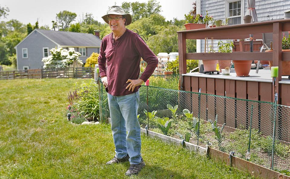 Retired Braintree social studies teacher Larry Kramer. of Scituate, keeps busy in his garden.
