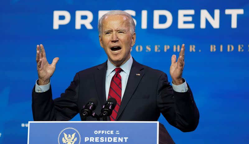 U.S. President-elect Joe Biden announces members of his health team in Wilmington, Delaware