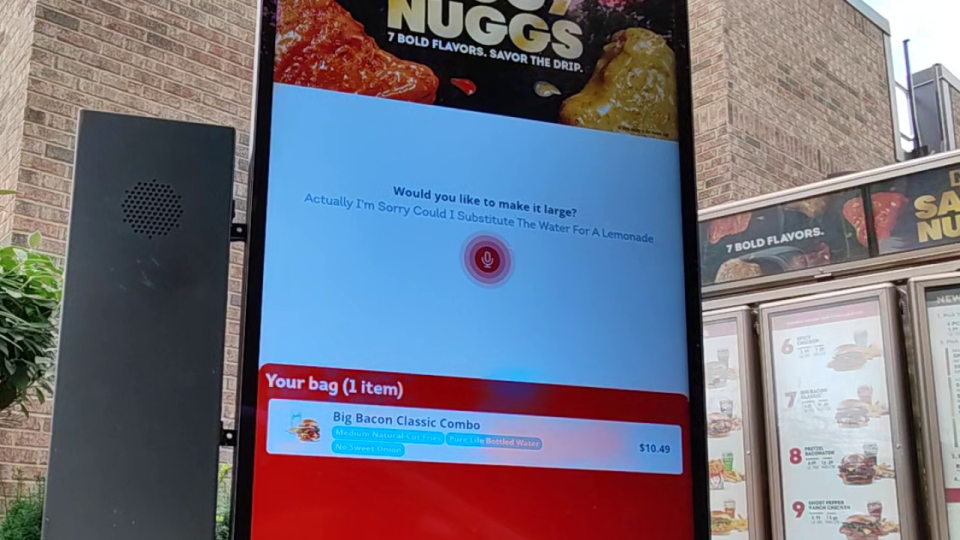 Wendy's FreshAI is asked to replace an order of water with a cup of lemonade. (NBC4 Photo/Mark Feuerborn)