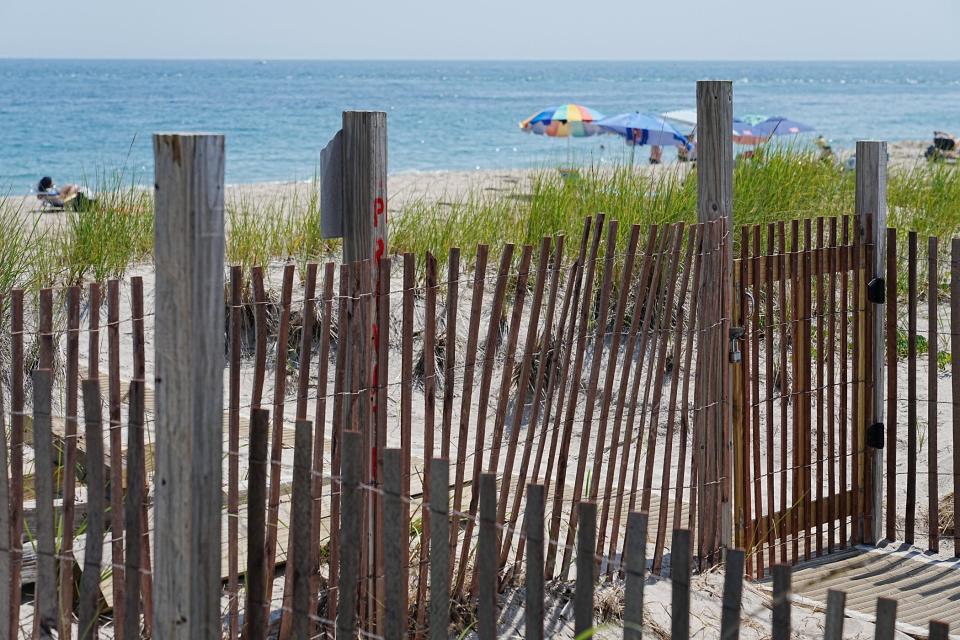 A locked gate, private-property signage and other obstructions greeted would-be beach-goers in July 2023 at the end of Charlestown Beach Road.