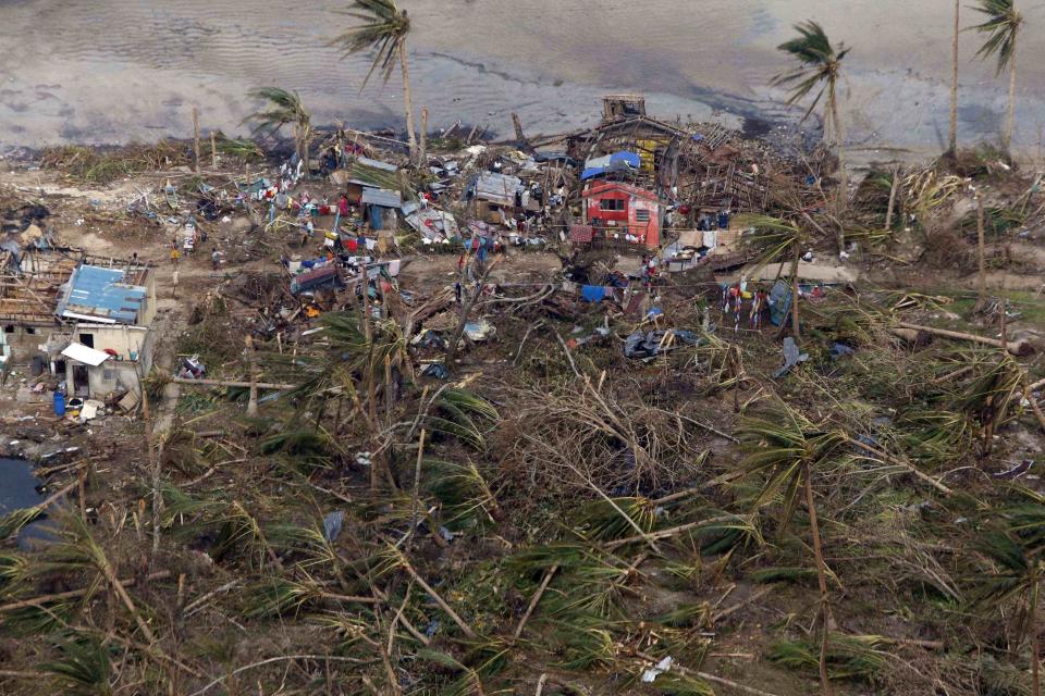 An aerial view of the devastation of super Typhoon Haiyan in the coastal town of Hernani in Samar province