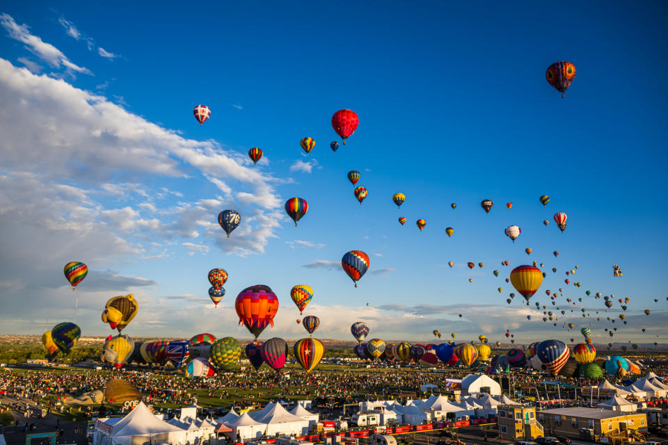 Albuquerque, New Mexico - USA - Oct 10, 2023: Several hot air balloons launch at the Albuquerque International Balloon Fiesta