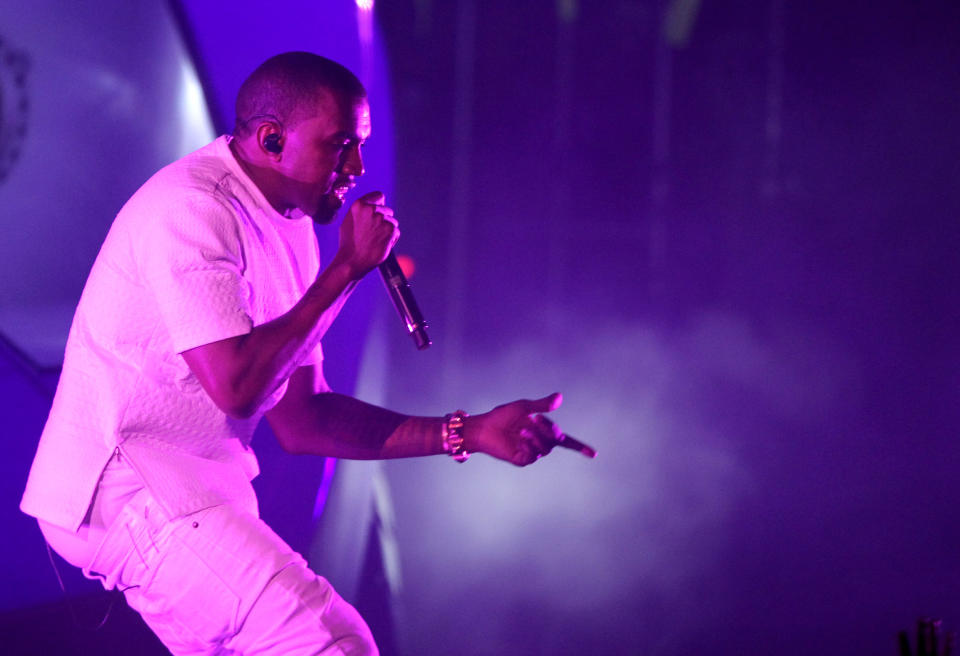 FILE - In this July 1, 2012 file photo, Kanye West performs at the BET Awards in Los Angeles. On an album packed full of thought-provoking music, "Blood on the Leaves" showed just how far ahead of everyone else West is. Cobbled from disparate elements that surely can't go together, the song is the most beautiful moment of "Yeezus" and stands among his greatest achievements. (Photo by Matt Sayles/Invision/AP, File)