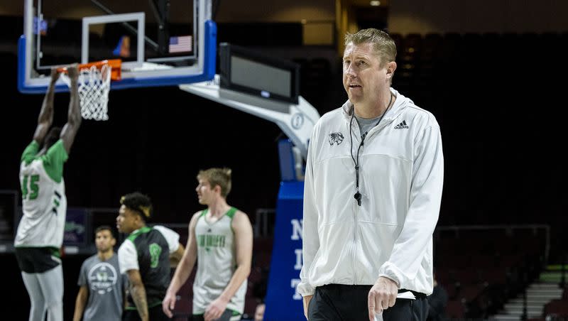 New Utah Valley head coach Todd Phillips watches during during a shootaround held at The Orleans Hotel & Casino in Las Vegas, Nevada, on Tuesday, March 28, 2023. 