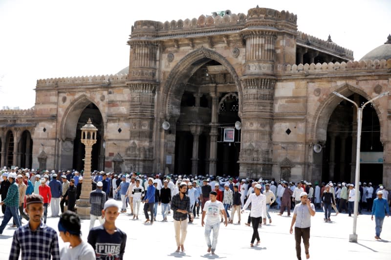 Muslims leave after attending Friday prayers at Juma Masjid, amid concerns about the spread of coronavirus disease (COVID-19), in Ahmedabad