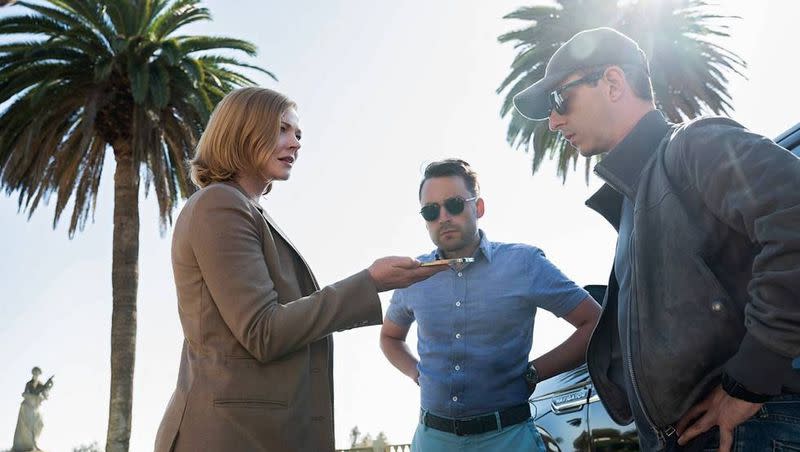 Sarah Snook, Kieran Culkin and Jeremy Strong in Season 4 of “Succession.”