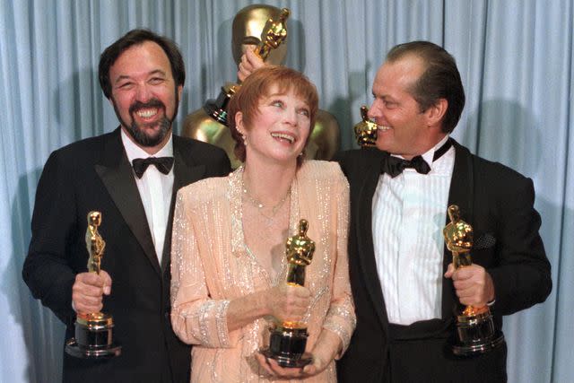 <p>Bettman/Getty</p> James L. Brooks with Shirley MacLaine and Jack Nicholson