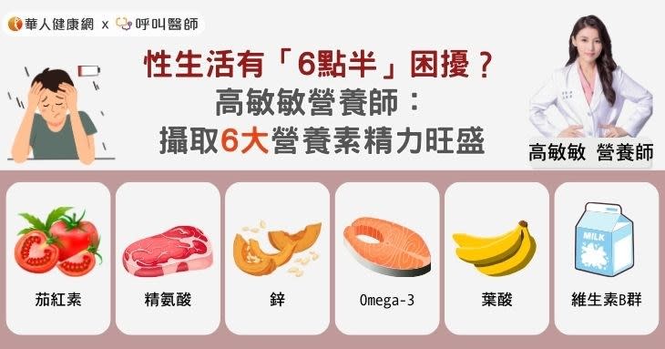 性生活有「6點半」困擾？高敏敏營養師：攝取6大營養素精力旺盛