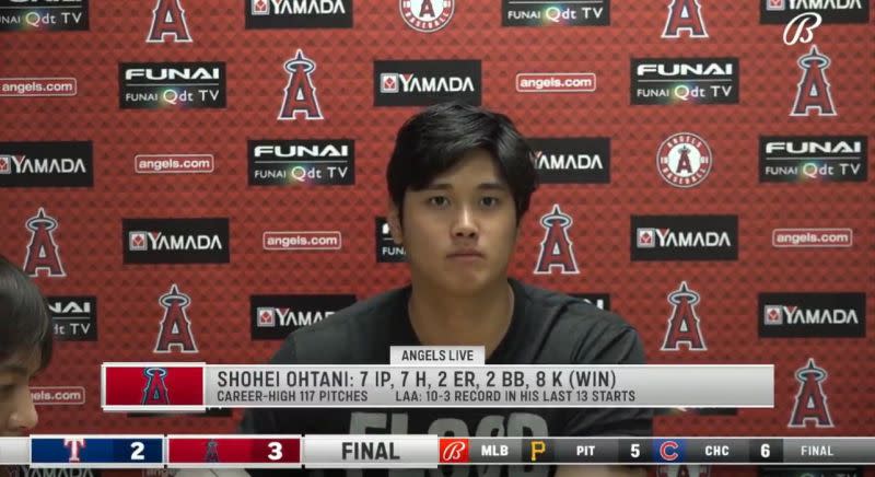 ▲大谷翔平在記者會穿的T恤受到歡迎。（圖／取自BallySports)