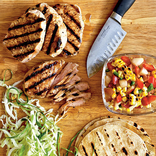 Grilled Pork Tacos with Summer Corn and Nectarine Salsa