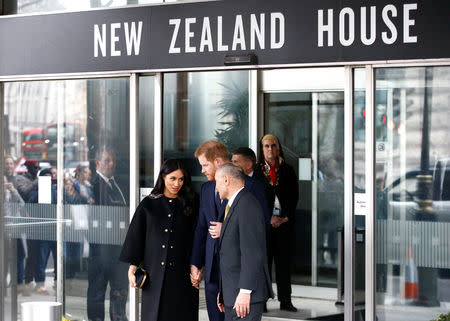 Britain's Prince Harry and Meghan, Duchess of Sussex visit the New Zealand House to sign the book of condolence on behalf of the Royal Family in London, Britain March 19, 2019. REUTERS/Henry Nicholls