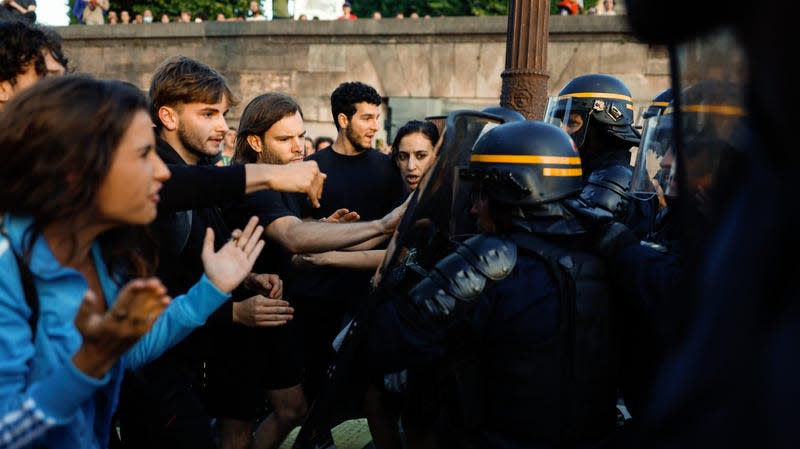 Protestors clash with police in Nanterre, France last week after the killing of Nahel Merzouk.