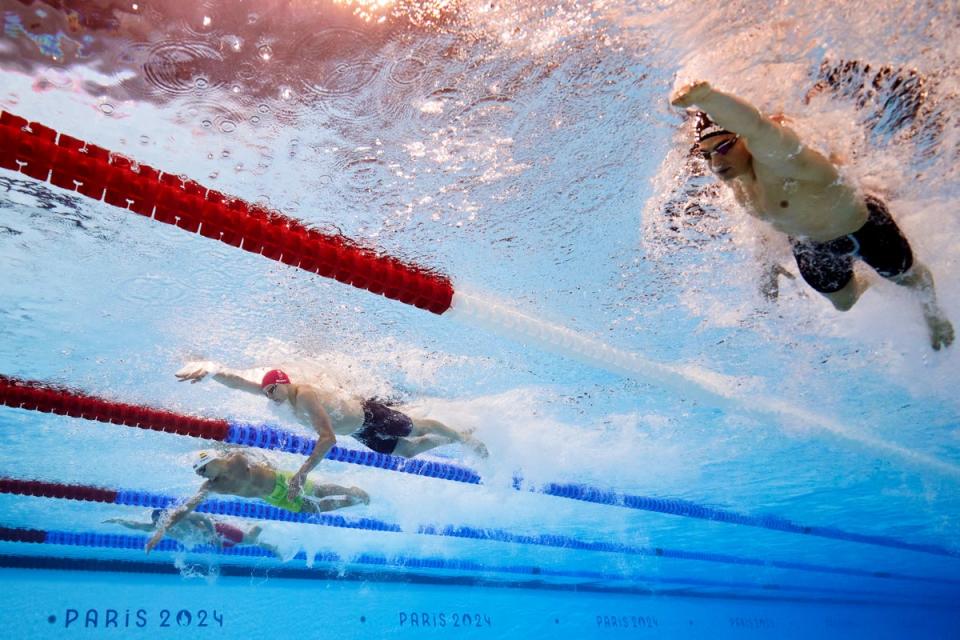 Duncan Scott of Team GB competes in the Men's 4x100m Freestyle Relay Heats at Paris La Defense Arena (Getty Images)