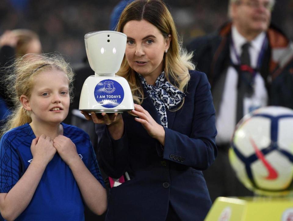 A young Everton made history to become the first 'robot' mascot at a Premier League game (Getty)