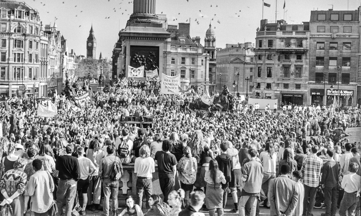 <span>Protesters in Trafalgar Square, London, May 1994. </span><span>Photograph: @mattkosnaps</span>