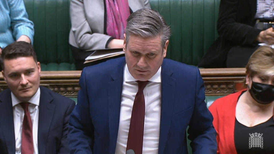 Labour leader Keir Starmer responds to Prime Minister Boris Johnson's update to MPs in the House of Commons with the plan for living with Covid-19. Picture date: Monday February 21, 2022.