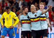 Football Soccer - Sweden v Belgium - EURO 2016 - Group E - Stade de Nice, Nice, France - 22/6/16 - Belgium Radja Nainggolan celebrates with team mates after scoring a goal. REUTERS/Yves Herman