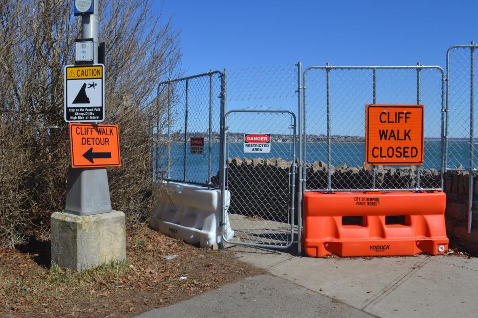 With the Cliff Walk closed, walkers are detoured along Webster Avenue to reconnect with the path.