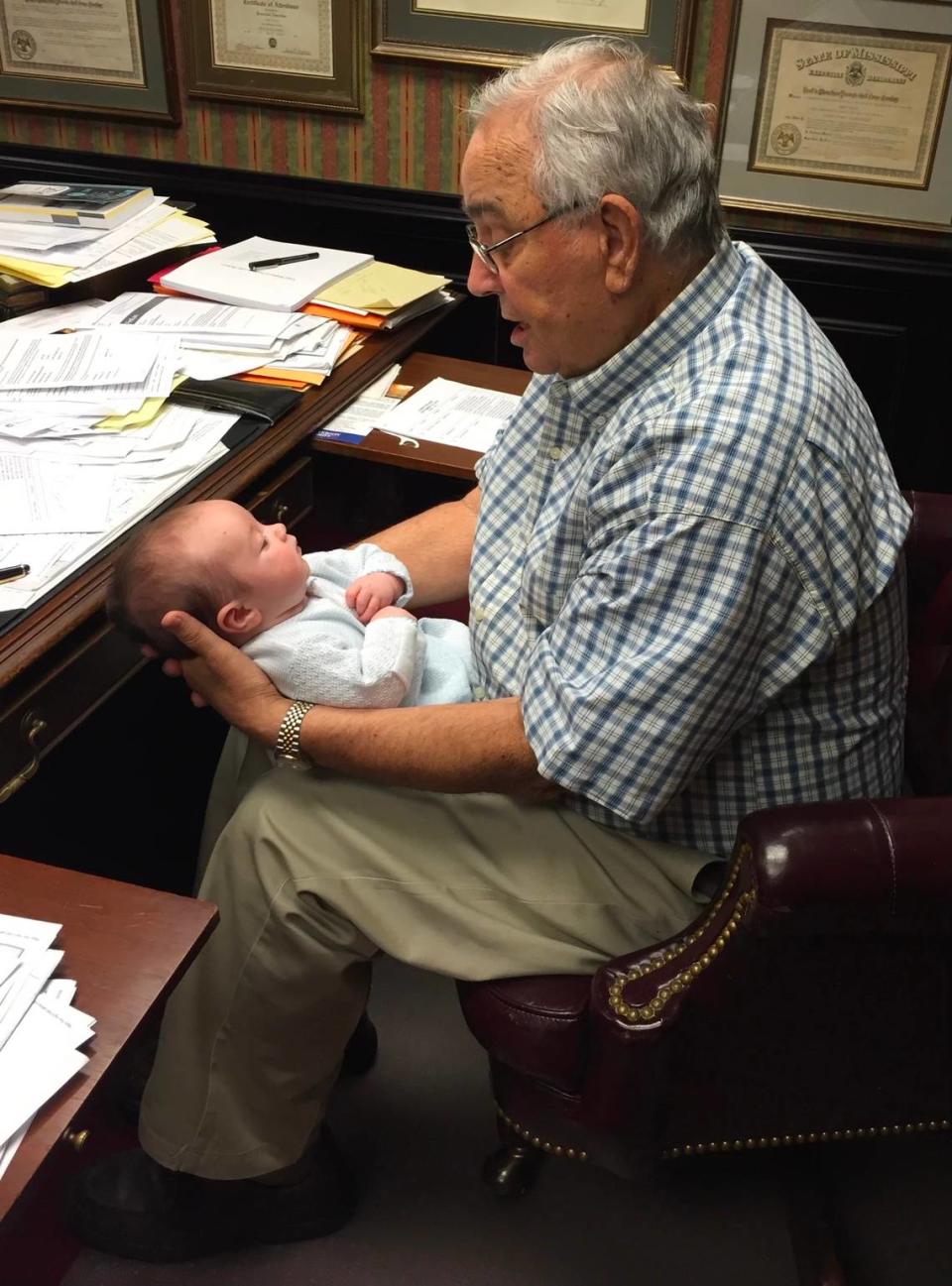 Albert Necaise with great-grandchild Ollie Sumrall.