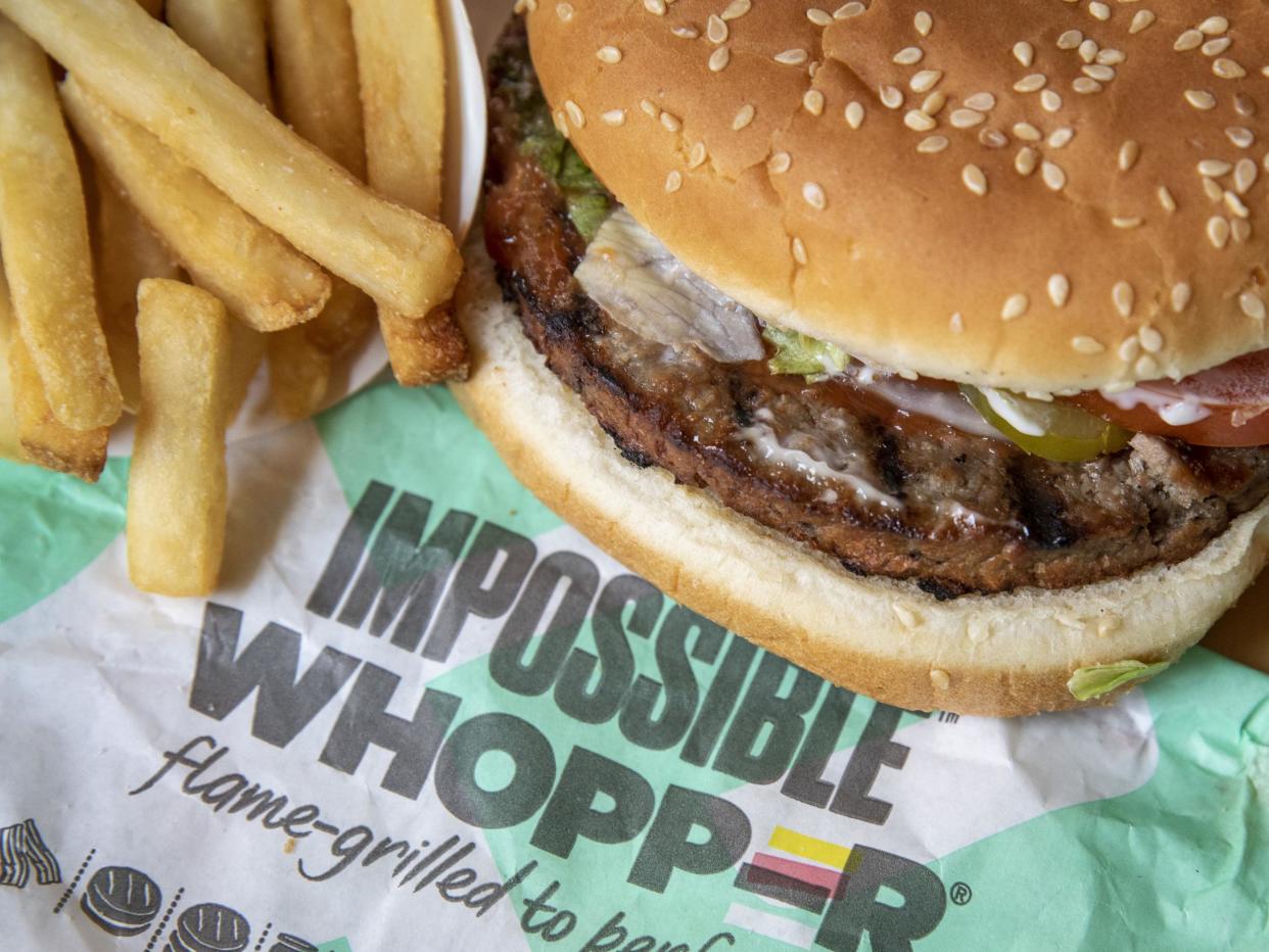 In this photo illustration, the new Impossible Whopper sits on a table on August 8, 2019: Getty Images