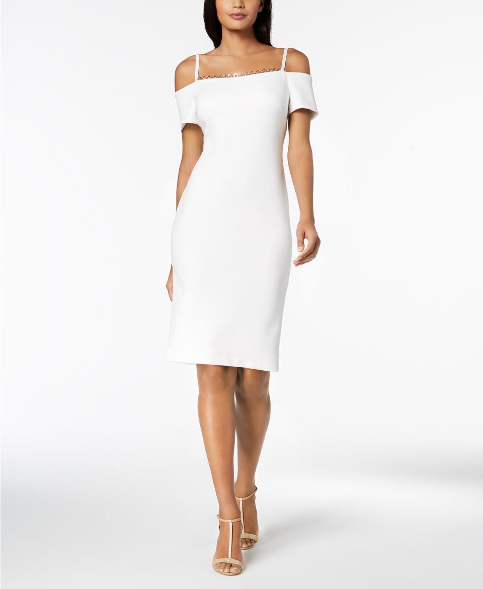 Calvin Klein’s take on the cold-shoulder sheath look. (Photo: Calvin Klein)