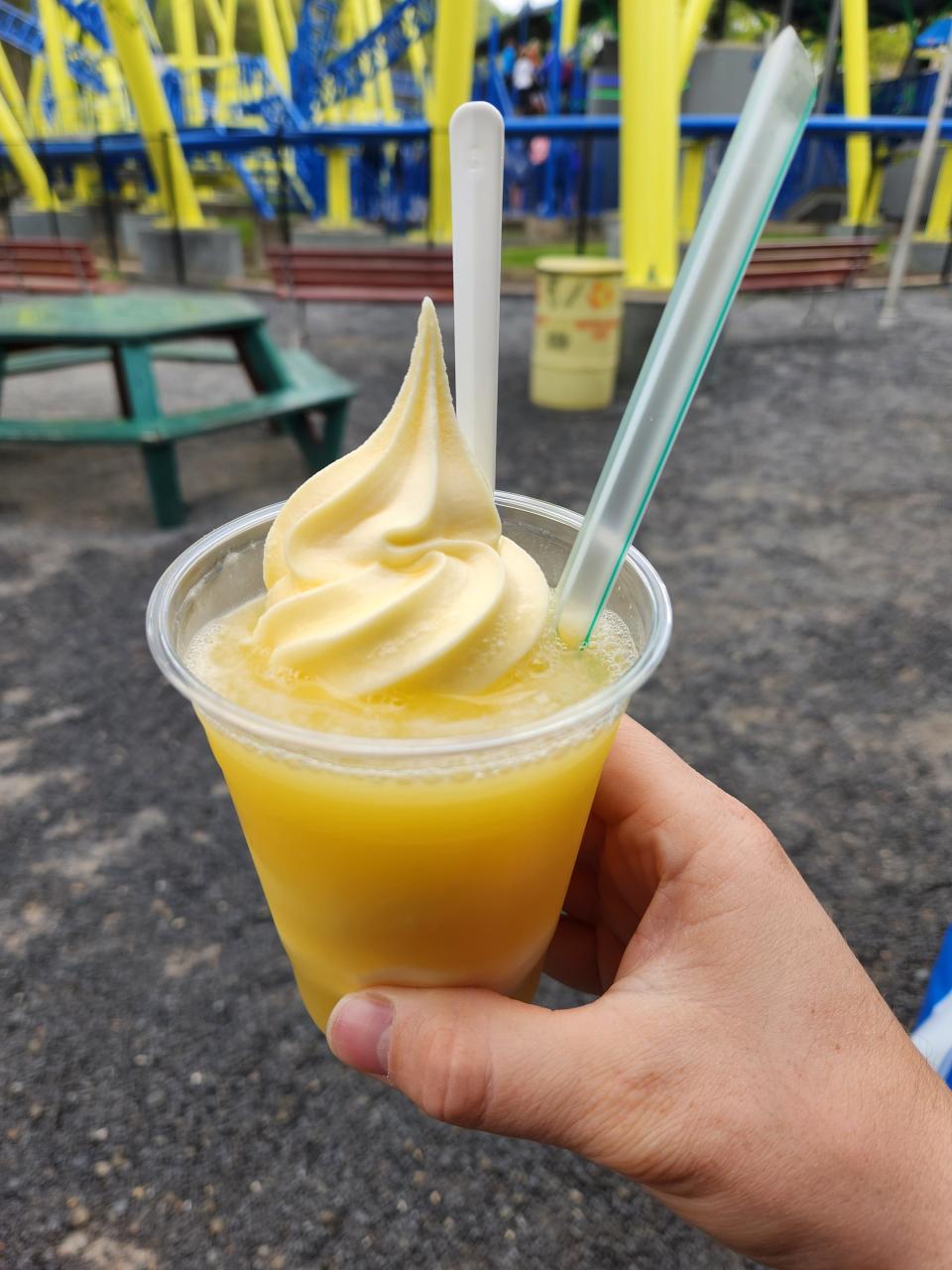 A pineapple Dole soft serve float at Knoebels.