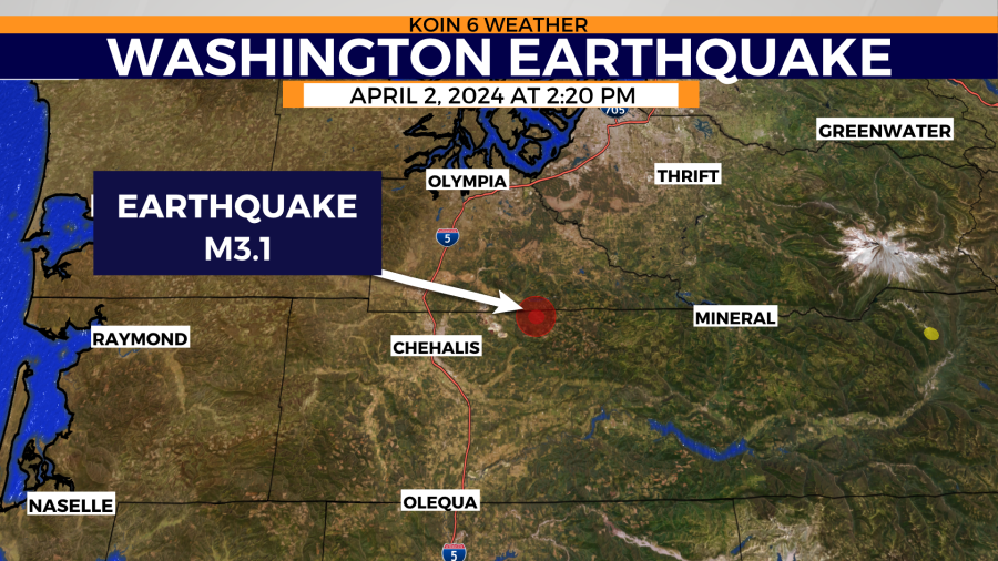 <em>A M3.1 earthquake felt in western Washington on Tuesday, April 2, 2024 just southeast of Olympia, WA</em>
