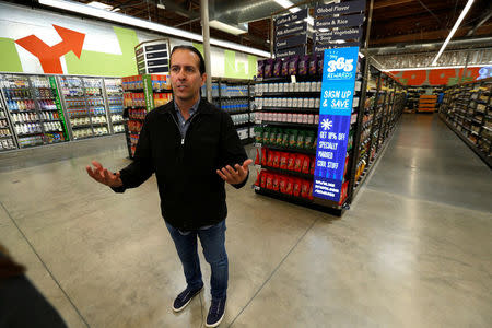 Jeff Turnas, President of 365 by Whole Foods Market, is interviewed at a 365 by Whole Foods Market grocery store ahead of its opening day in Los Angeles, U.S., May 24, 2016. REUTERS/Mario Anzuoni