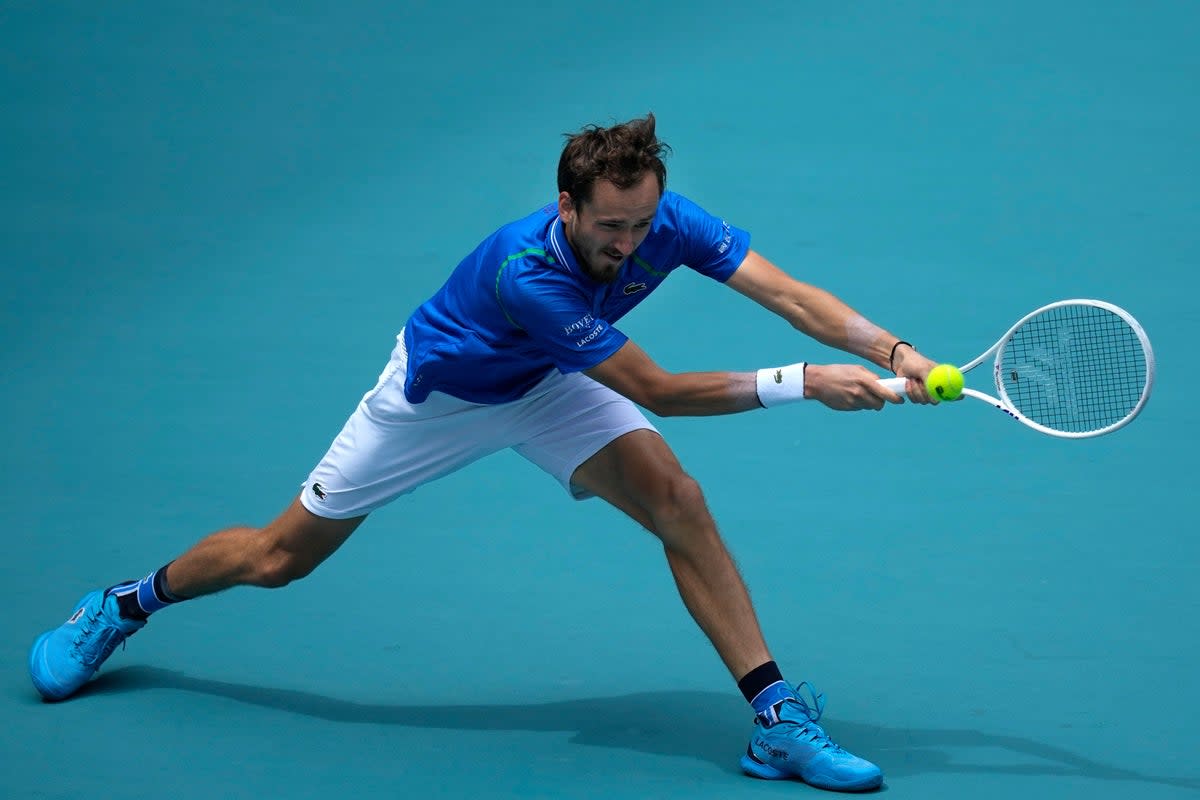 Daniil Medvedev stretches for a backhand against Christopher Eubanks (Rebecca Blackwell/AP) (AP)