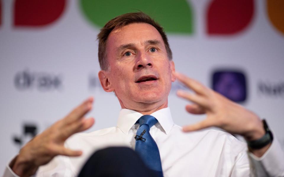 Mandatory Credit: Photo by TOLGA AKMEN/EPA-EFE/Shutterstock (13916860d) British Chancellor of Exchequer Jeremy Hunt speaks at the British Chambers of Commerce Global Annual Conference in London, Britain, 17 May 2023. British Chambers of Commerce holds annual conference, London, United Kingdom - 17 May 2023 - TOLGA AKMEN/EPA-EFE/Shutterstock