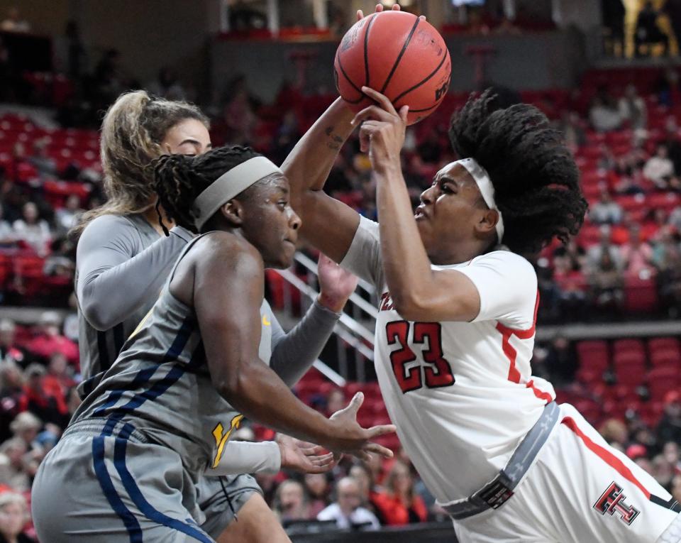 Texas Tech's Bre'Amber Scott (23) was named first-team all-Big 12 on the all-conference team released Monday. She averaged 16.7 points and 6.1 rebounds during the regular season.
