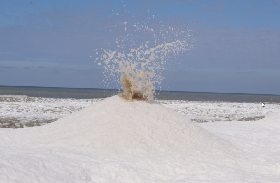 'Ice volanoes' erupt on Lake Michigan on Sunday Feb. 16