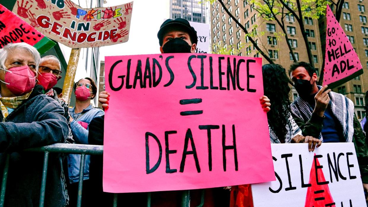 Pro-Palestine Protesters March Outside GLAAD Media Awards