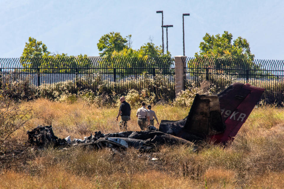 A Cessna carrying six people crashed in a field near French Valley Airport in Murrieta, California, on July 8, 2023. All six people aboard were killed.   / Credit: Irfan Khan/Los Angeles Times via Getty Images