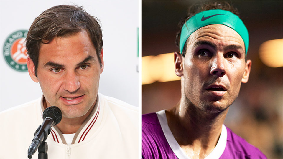 Roger Federer (pictured left) during a press conference and Rafa Nadal (pictured right) during a match in Acapulco.