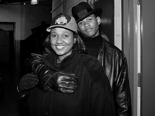 <p>Raymond Boyd/Getty</p> Usher and Jonnetta Patton backstage at the U.I.C. Pavilion in Chicago, Illinois in December 1994.