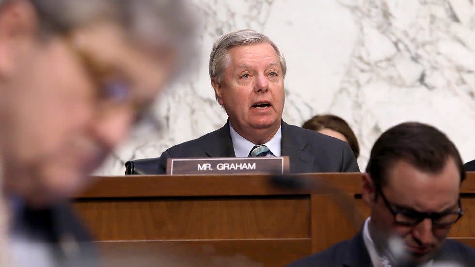 Sen. Lindsey Graham (R-S.C.) gives an opening statement during a Senate Judiciary Committee confirmation hearing of Supreme Court nominee Ketanji Brown Jackson on Monday, March 21, 2022.