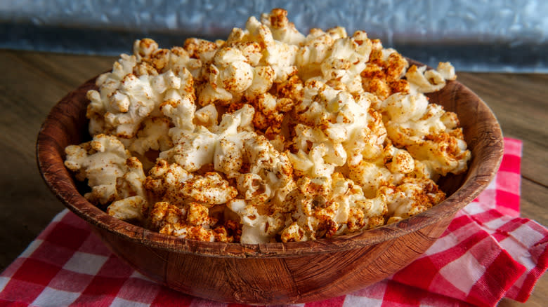 Cayenne spiced popcorn in bowl