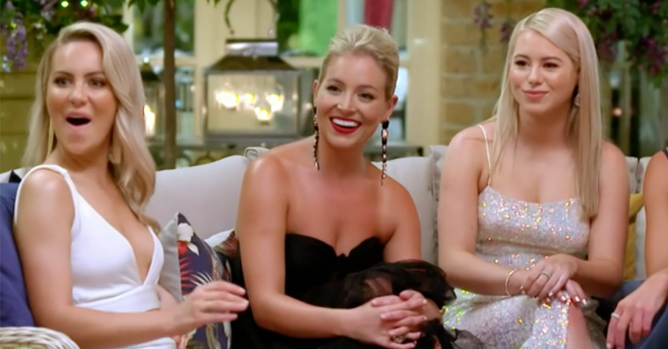 Three Bachelor contestants at the cocktail party.