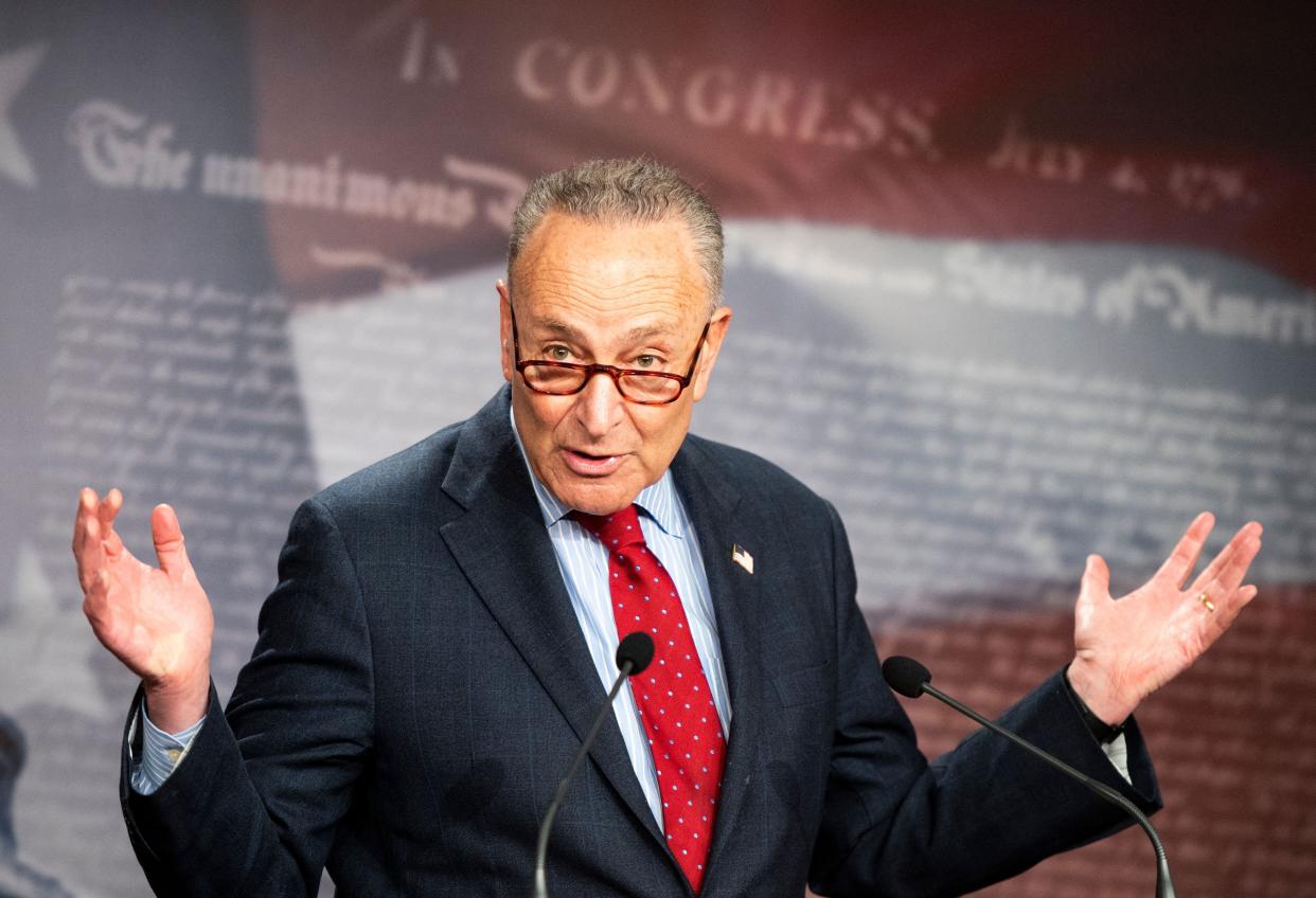 Senate Majority Leader Chuck Schumer (D-N.Y.) said Democrats would soon take action to repeal two Trump regulations. (Photo: BILL CLARK via Getty Images)