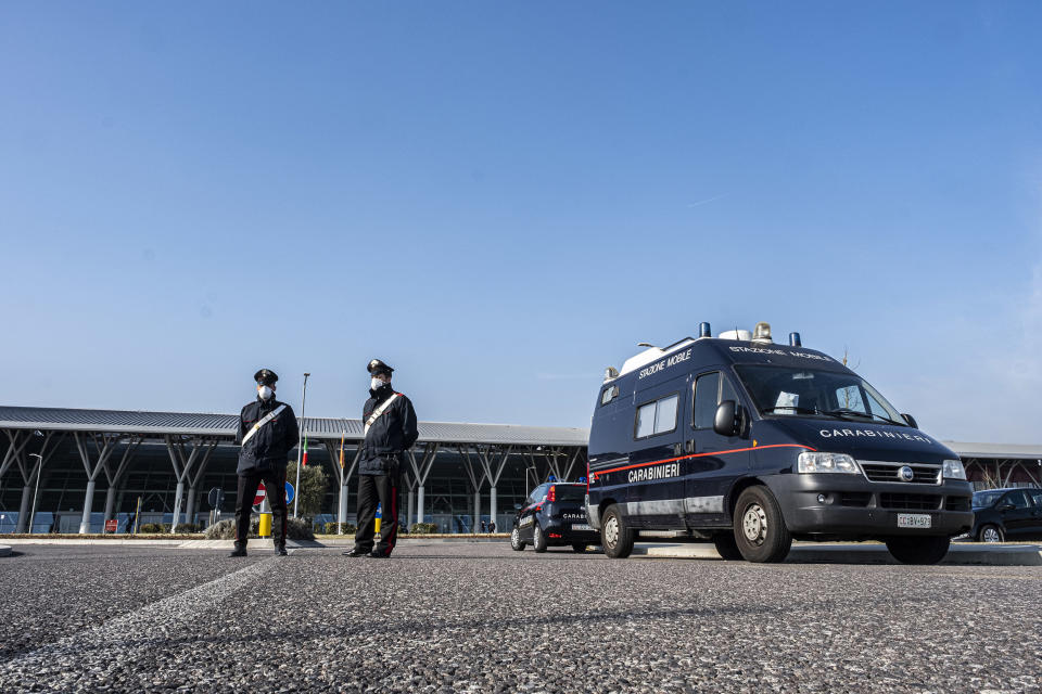 Image: A hospital in Schiavonia hospital is manned by the carabinieri after Italy's first Covid-19 cases were identified nearby (Roberto Silvino / NurPhoto via Getty Images file)