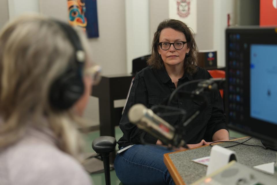 Tammy April, Northwestel's vice president of customer service, speaks to CBC Yukon's Elyn Jones during a telecoms outage in the territory on May 12, 2024.