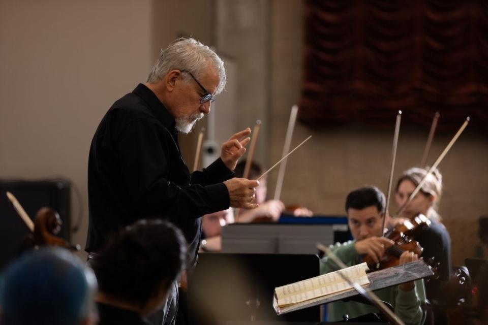 In this fall 2023 photo, Ransom Wilson conducts the Huxford Symphony Orchestra at the University of Alabama.