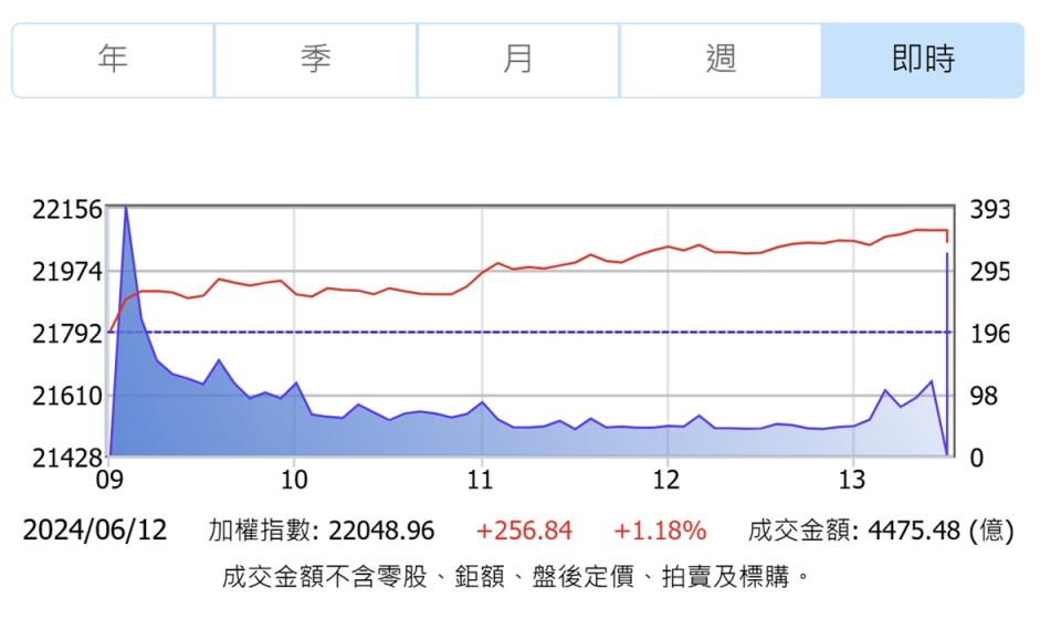 台股12日大漲256點創下收盤新高，台積電、鴻海、聯發科3檔個股的貢獻最大。（圖：證交所）