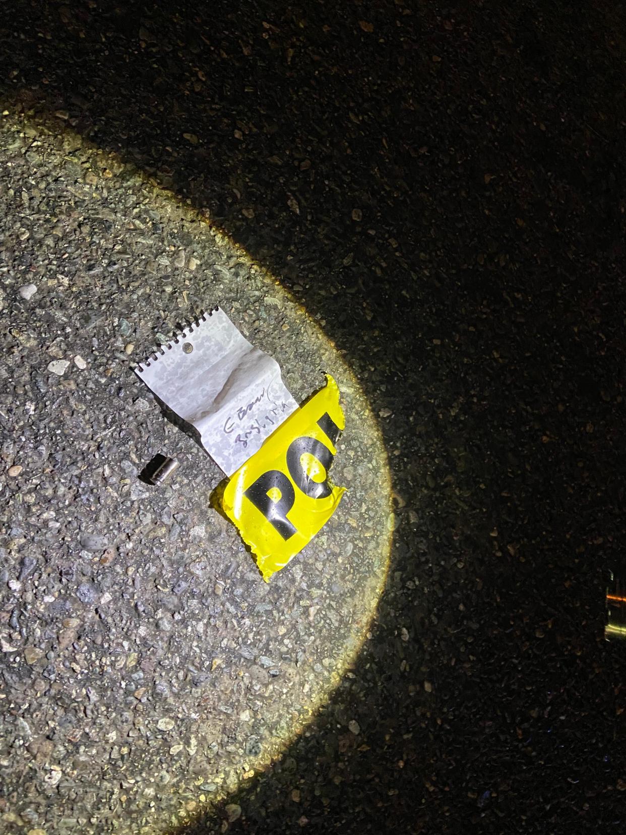 A shell casing in the McCloud's parking lot early Sunday.