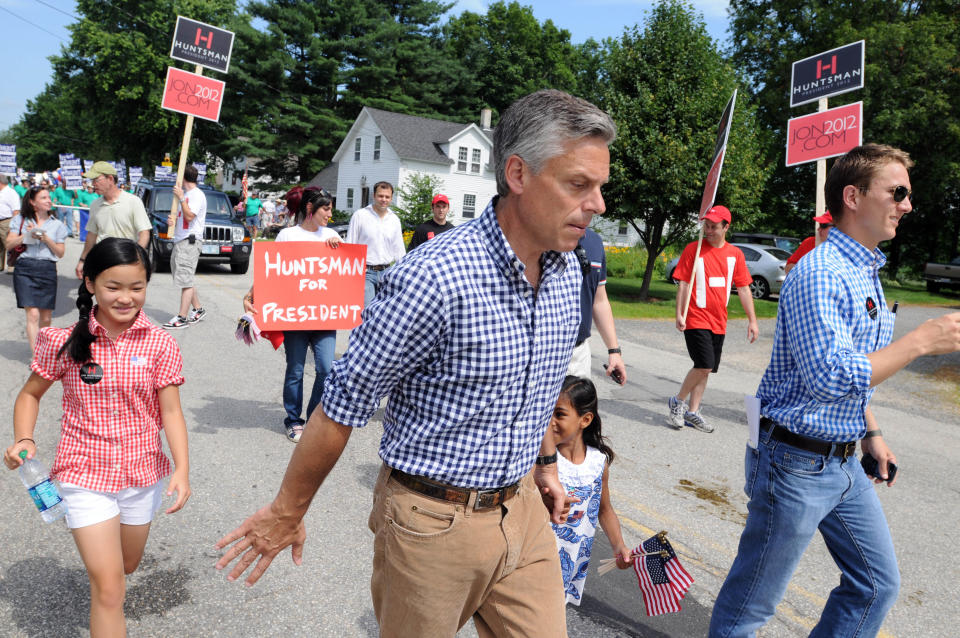 Republican Presidential Candidates Romney and Huntsman Campaign In New Hampshire On July 4th