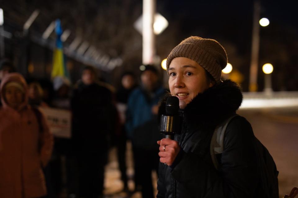 Maria Kartasheva, who was convicted in absentia after criticizing the Russian Army, helped organize the demonstration on Friday.